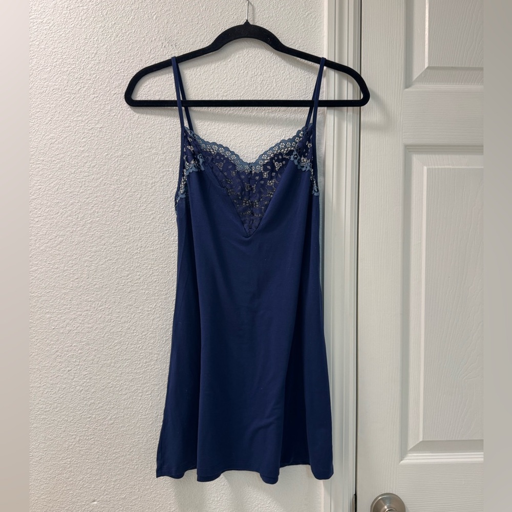 Victoria secret modal mini slip dress lace trim size XS navy blue - Picture 4 of 4